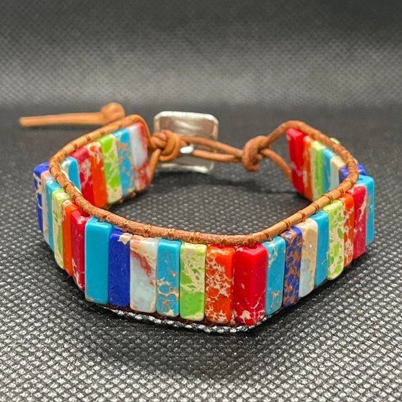 7 Chakra Bracelets with Real Stones Leather Wrap Healing Bead Bracelet - Picture 1 of 5